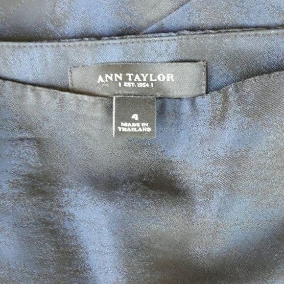 Ann Taylor Skirt Formal Metallic Asymmetrical Pleated Straight Skirt Blue Sz 4 - Picture 3 of 8